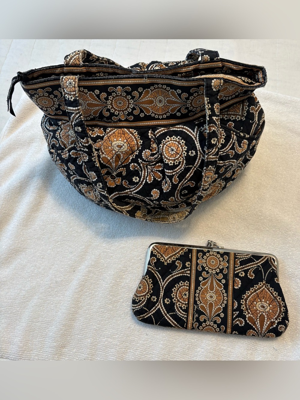 Vera Bradley Quilted Caffe Latte Purse & Wallet Set – Good Used Condition
